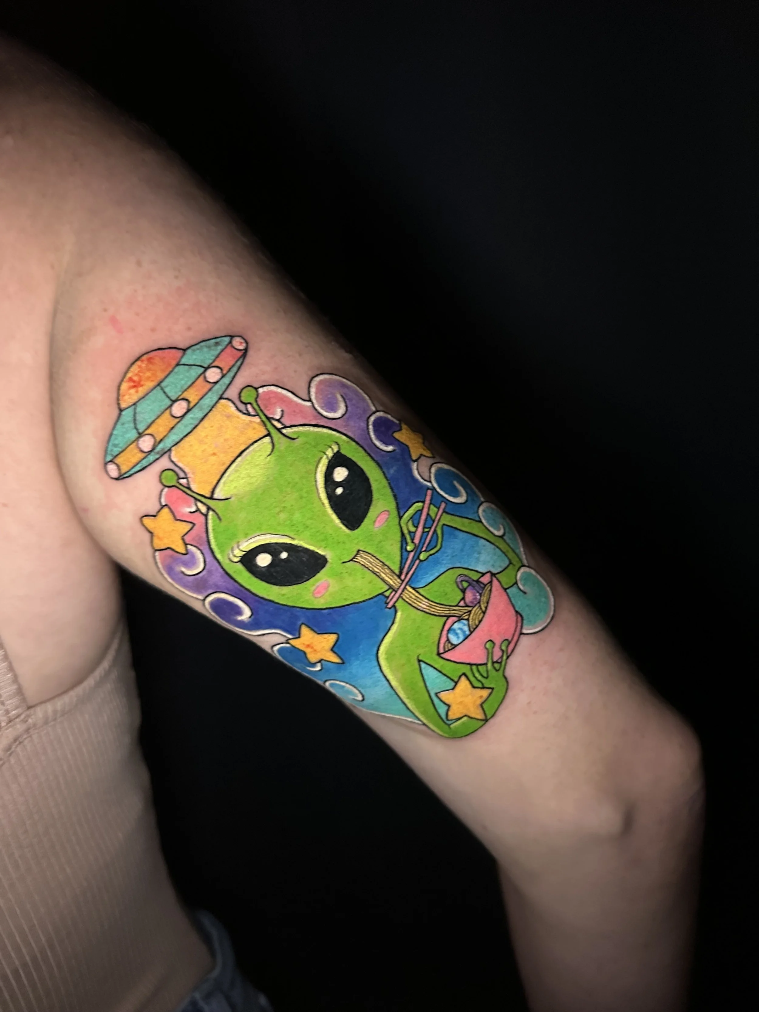 cute alien eating ramen