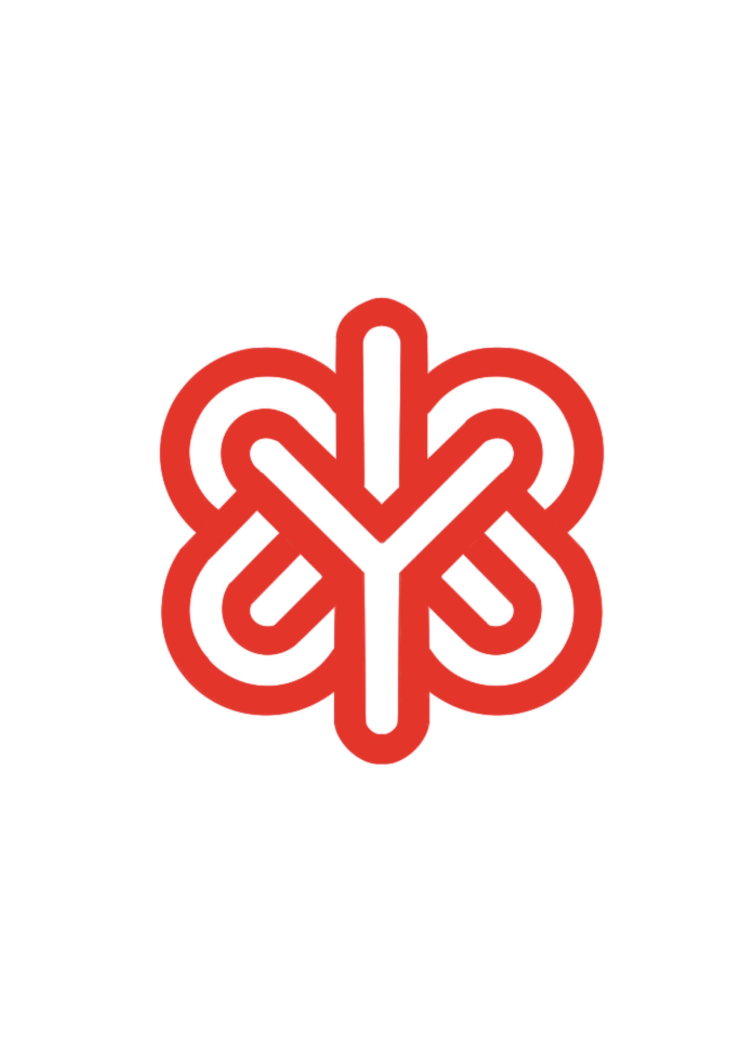 A stylized red knot flower symbol against a black background.