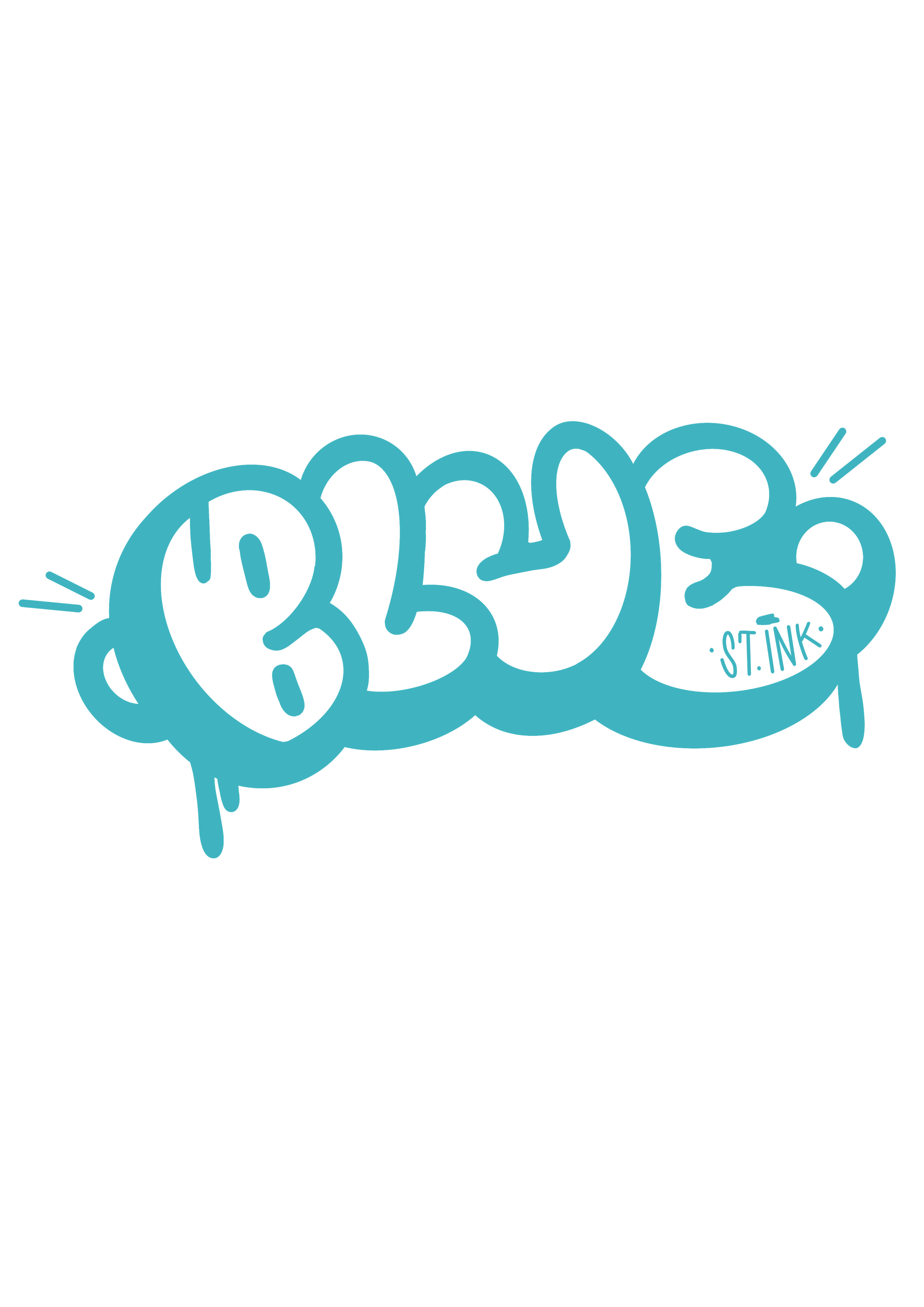 Graffiti-style text saying 'BLUE' in blue with drip effects and small lines indicating sound or impact.