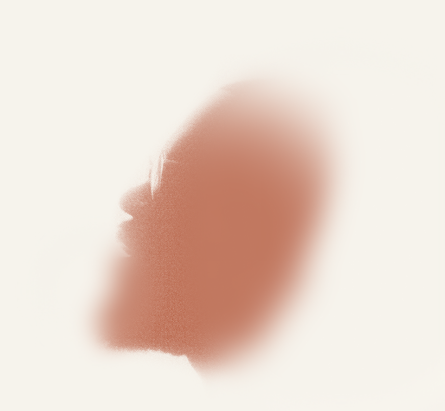 Blurry abstract image with a reddish-brown shape on a light background