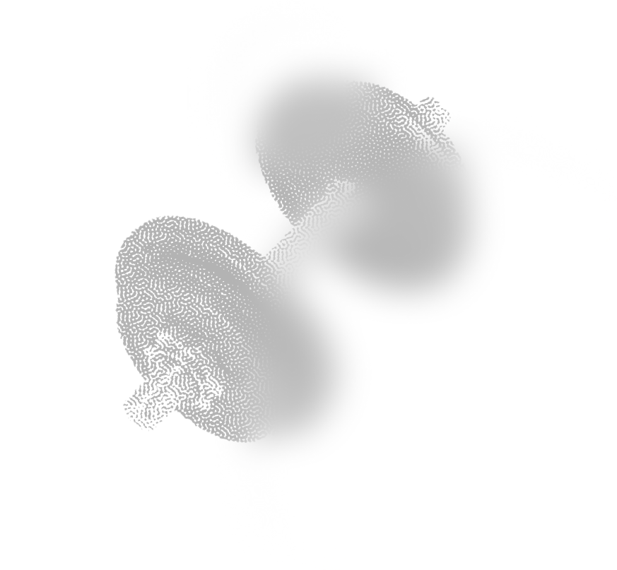 Abstract grayscale pattern with three blurred, rounded shapes on a white background.