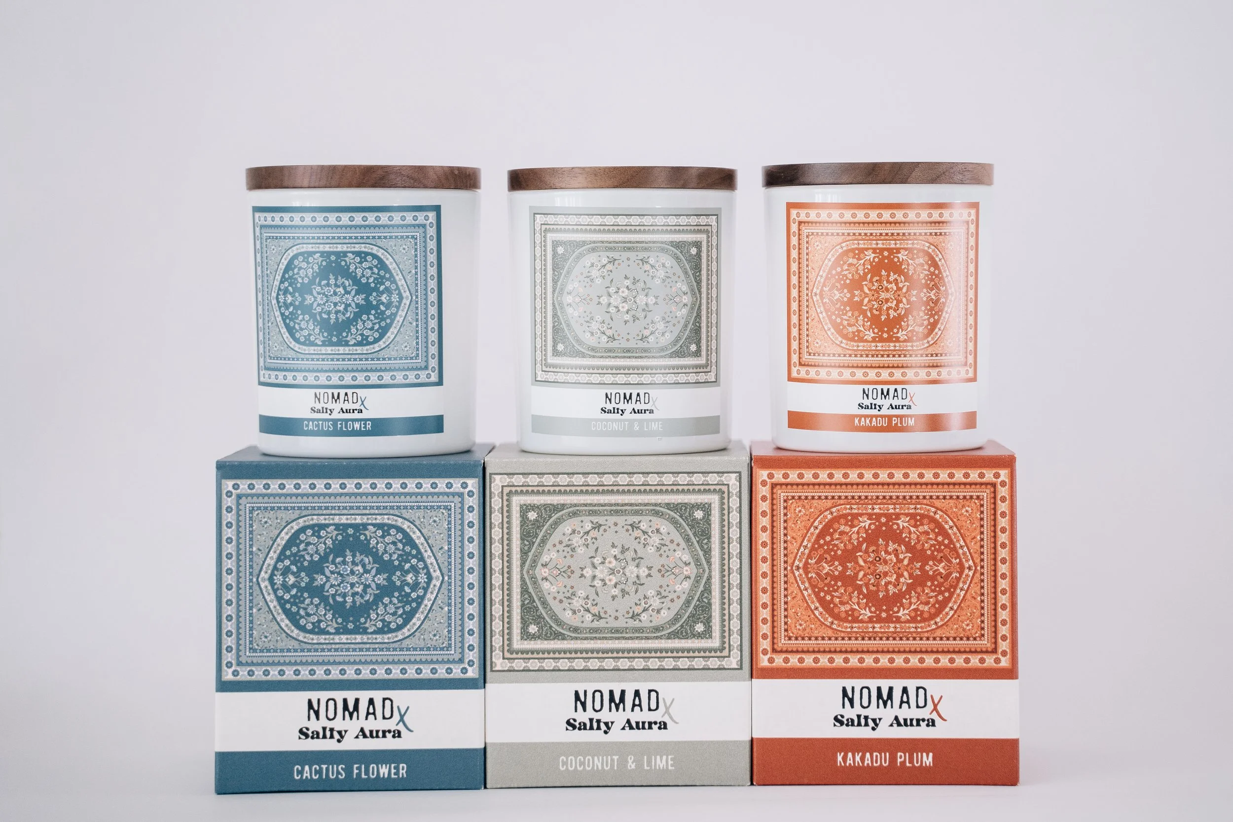 Custom designed candle packaging (label & boxes) for Noman Candle Co. - Adelaide, South Australia.