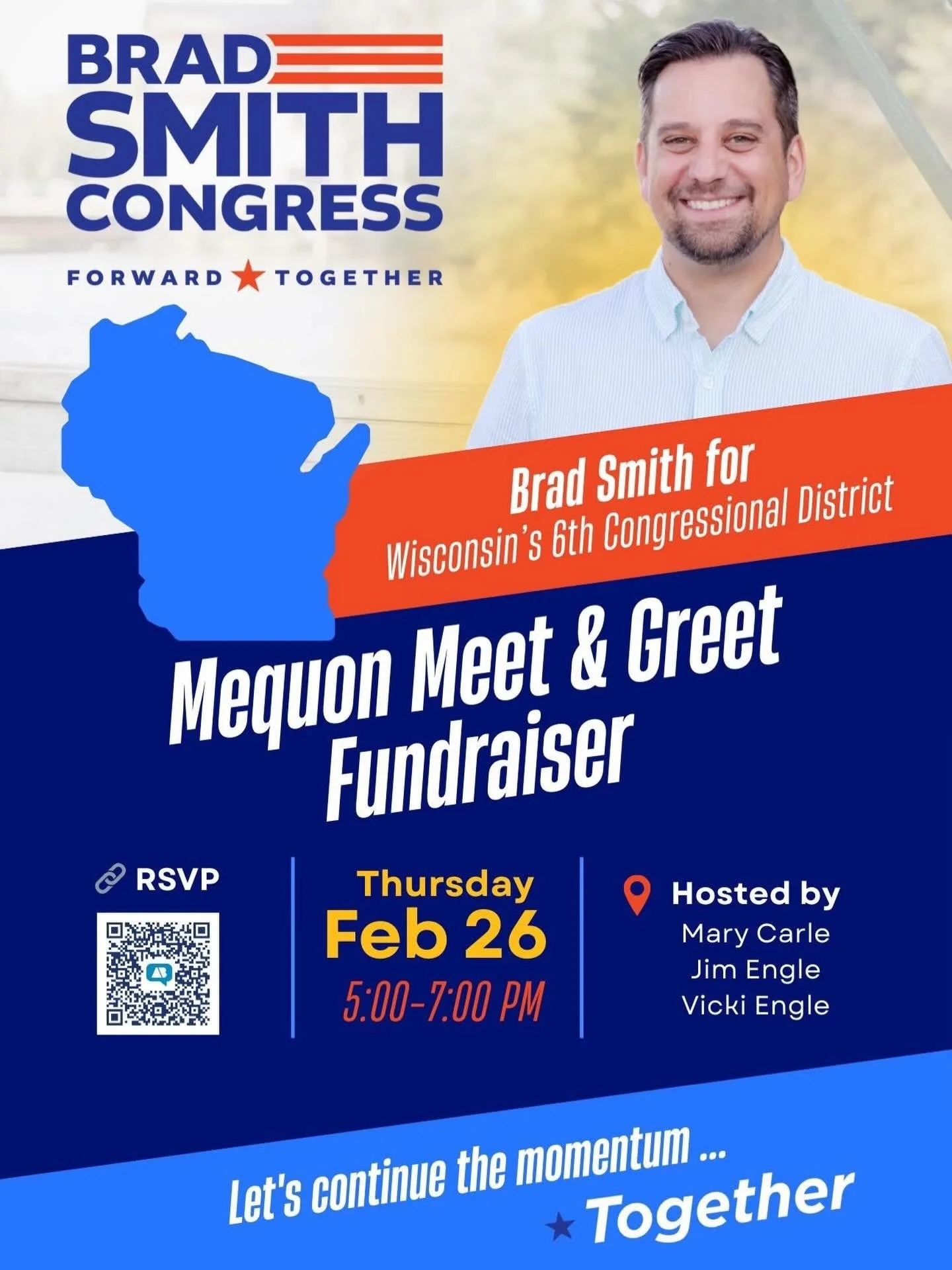 Excited to join Brad Smith in Mequon as we build momentum for Wisconsin&rsquo;s 6th Congressional District! 🇺🇸

Join us this Thursday, Feb 26 from 5&ndash;7 PM for a great evening of conversation, community, and continuing to move our district forw