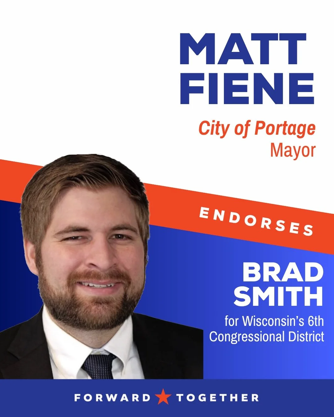 I am beyond honored to receive the endorsement from the Mayor of Portage Matt Fiene! 

Matt has dedicated his career to serving others and I am excited to see his support of our commitment to the communities in the 6th District.