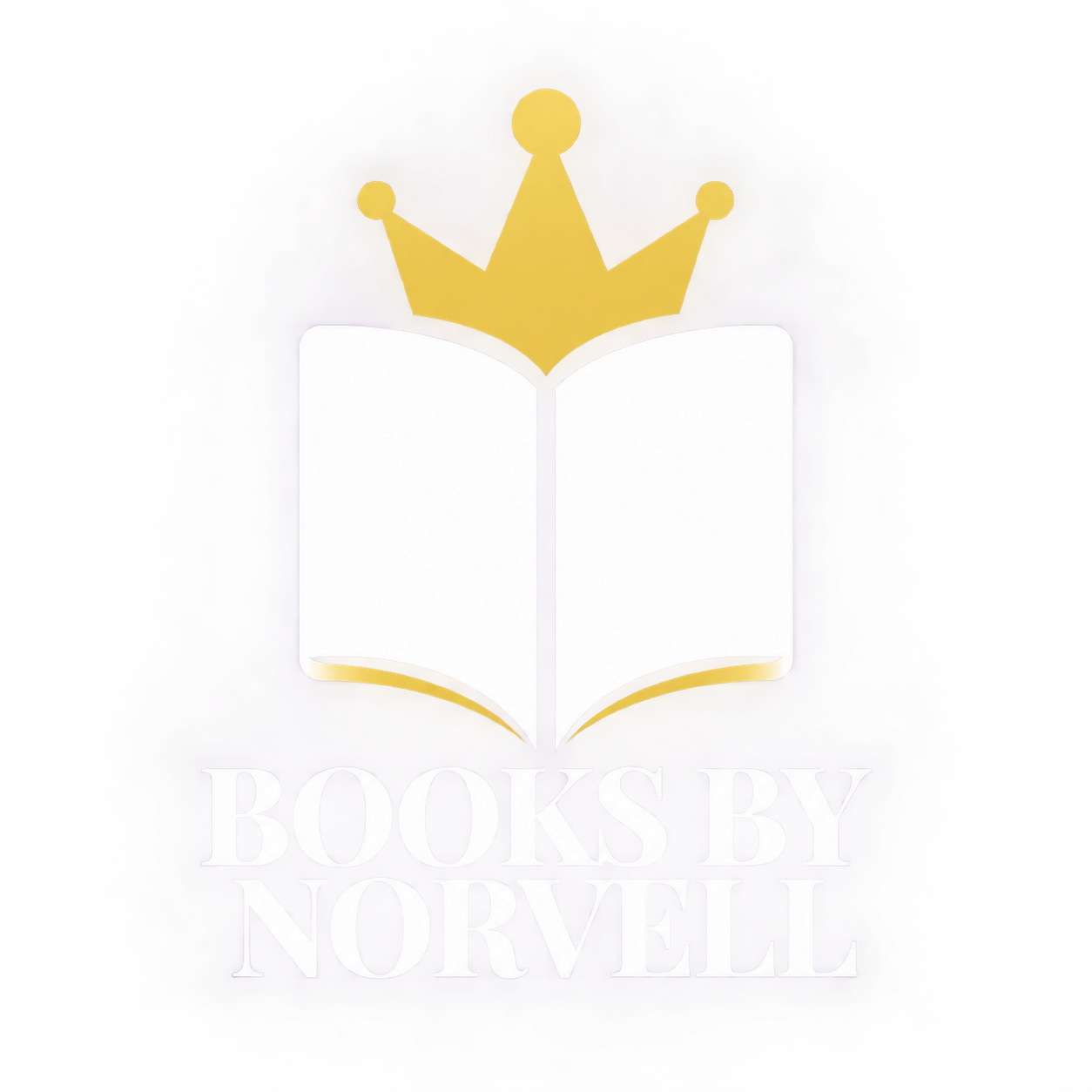 A glowing book with a yellow crown on top and the words "BOOKS BY NORVELL" beneath it, on a black background.