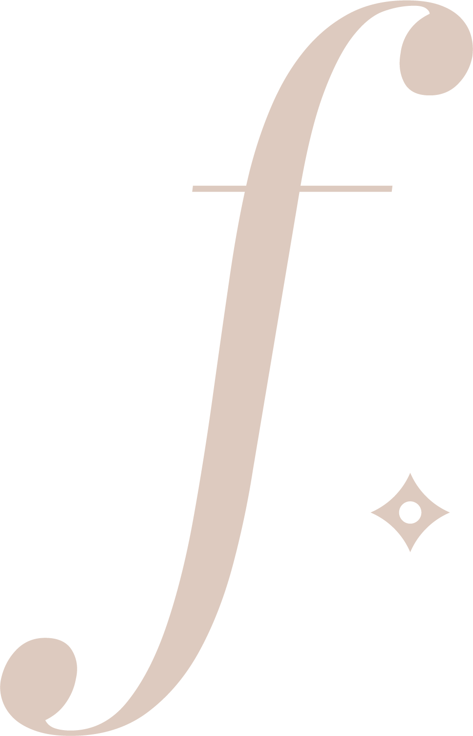 Stylized letter 'f' in beige with a small star shape and a dot in the same color on a black background.