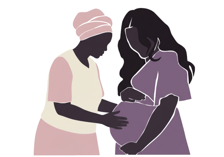 Illustration of a nurse measuring a pregnant woman's belly.