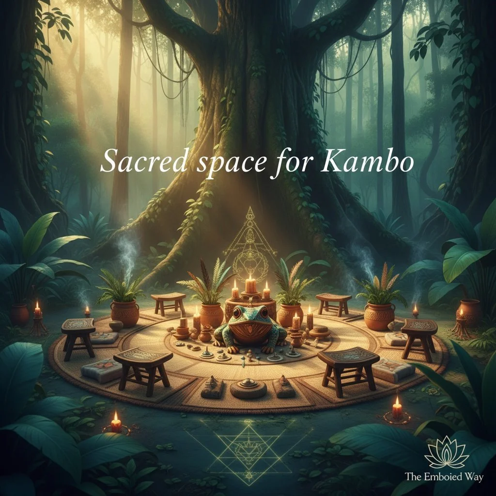 🐸 Sacred space for Kambo

Fire, water, music.

Respect &amp; prayer.

A circle of trust.

✨ Healing is ritual.

In the realm of Kambo, the space we create is as sacred as the medicine itself. It's more than a physical location&mdash;it's a living, b