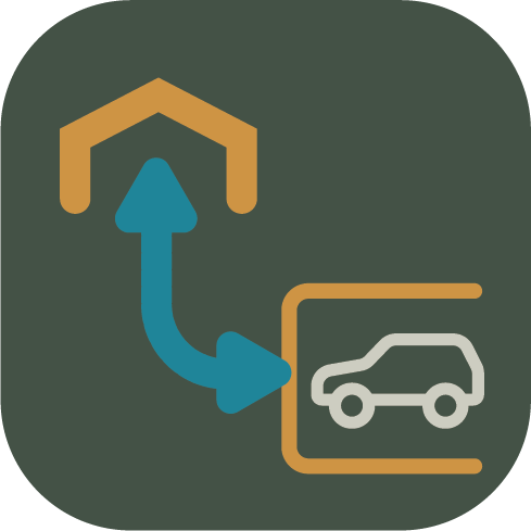 Icon of a house connected to a garage with a tunnel.
