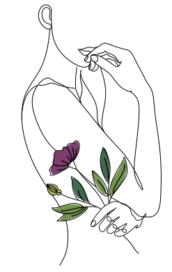 Illustration of a purple butterfly, a yellow flower, and green leaves on a black background.