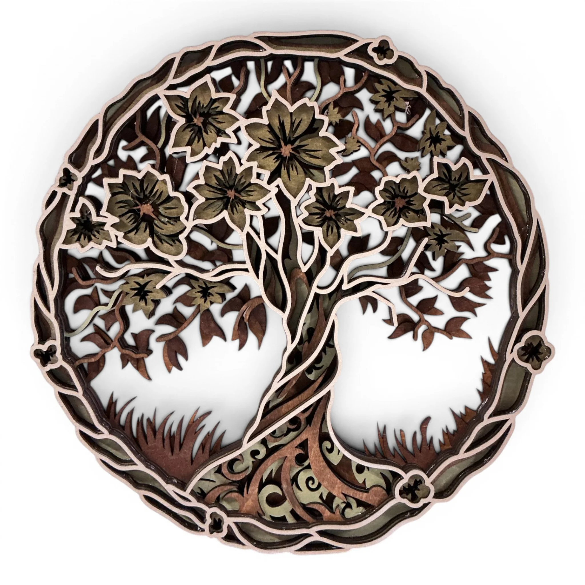 Floral Tree Of Life Decor  Wall Art, Layered Wood
