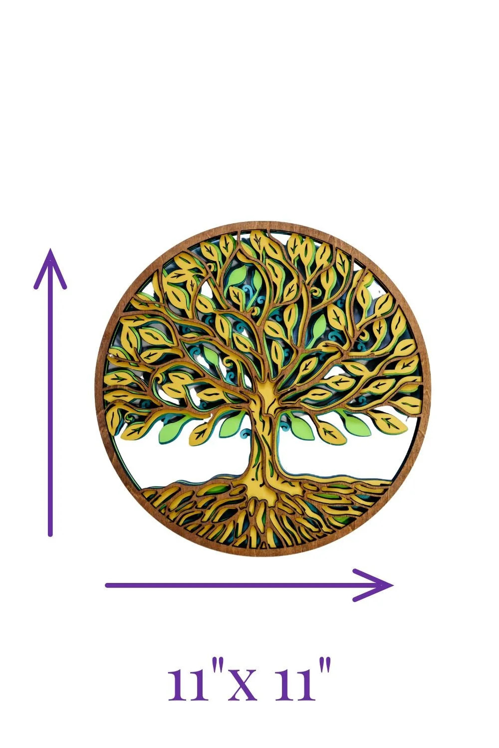 Handcrafted Tree of Life wood art back view with deminsion..