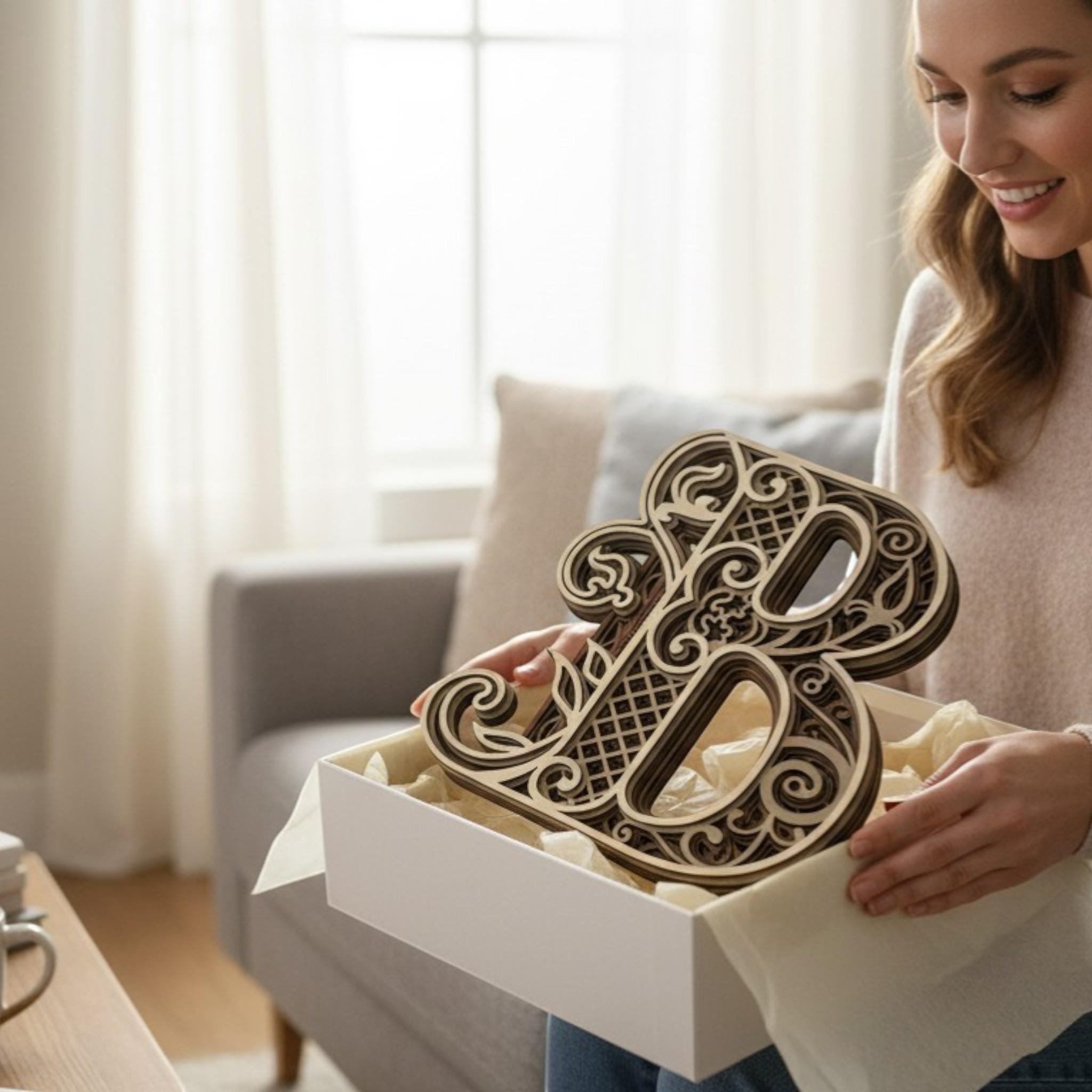 wooden letter B gift idea, layered wood initial wrapped for housewarming, birthday, or personalized home decor gift