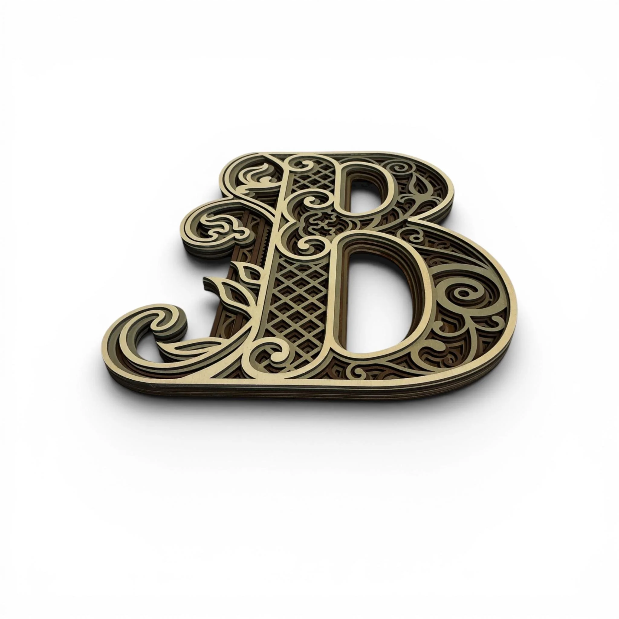 layered wood letter B wall art showing clean finish and ready to hang design
