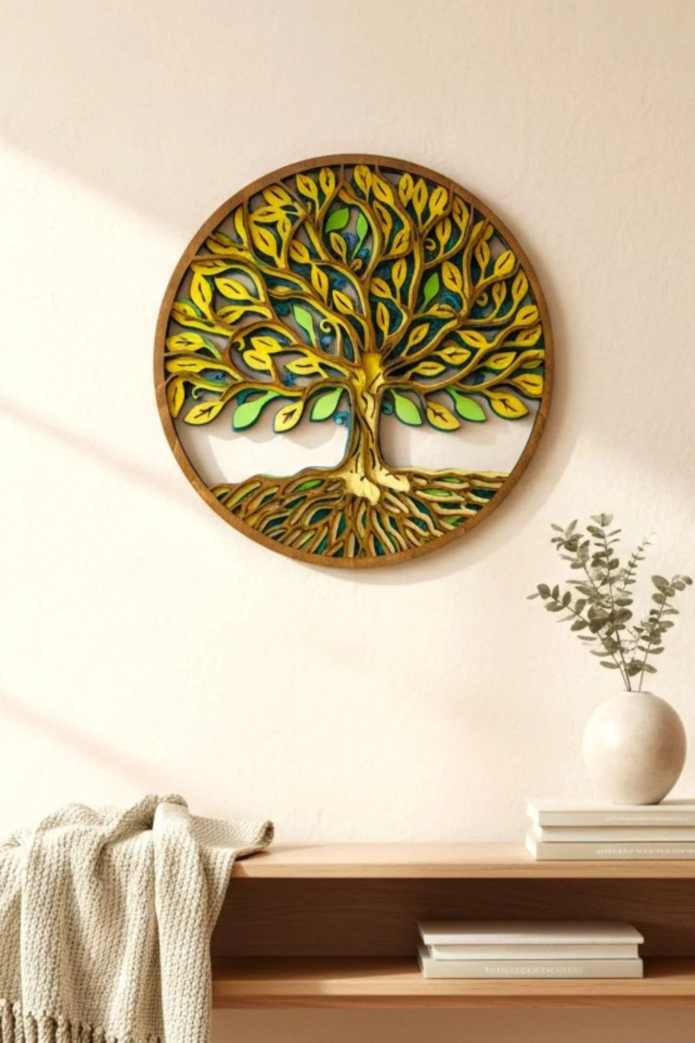 Handcrafted Tree of Life wood art featuring precision laser-cut layers and clean edges