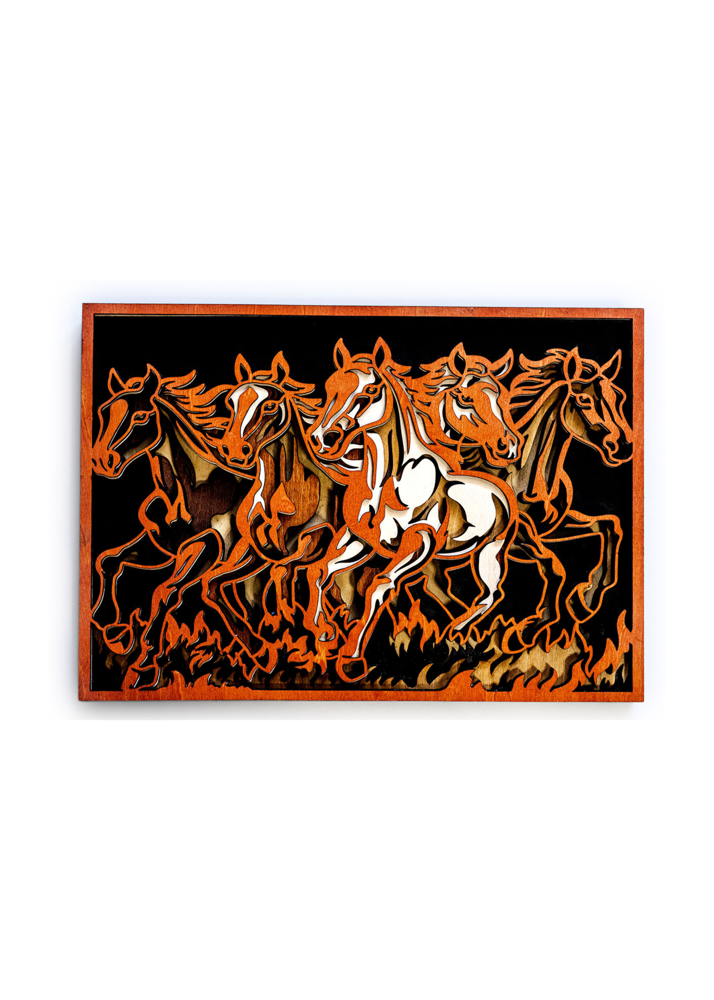 Running horses layered wood wall art