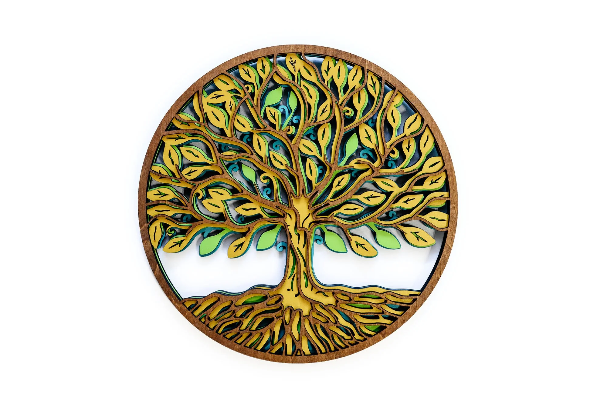 Tree of Life layered wood wall art, 11x11 handcrafted laser-cut wooden design with four dimensional layers