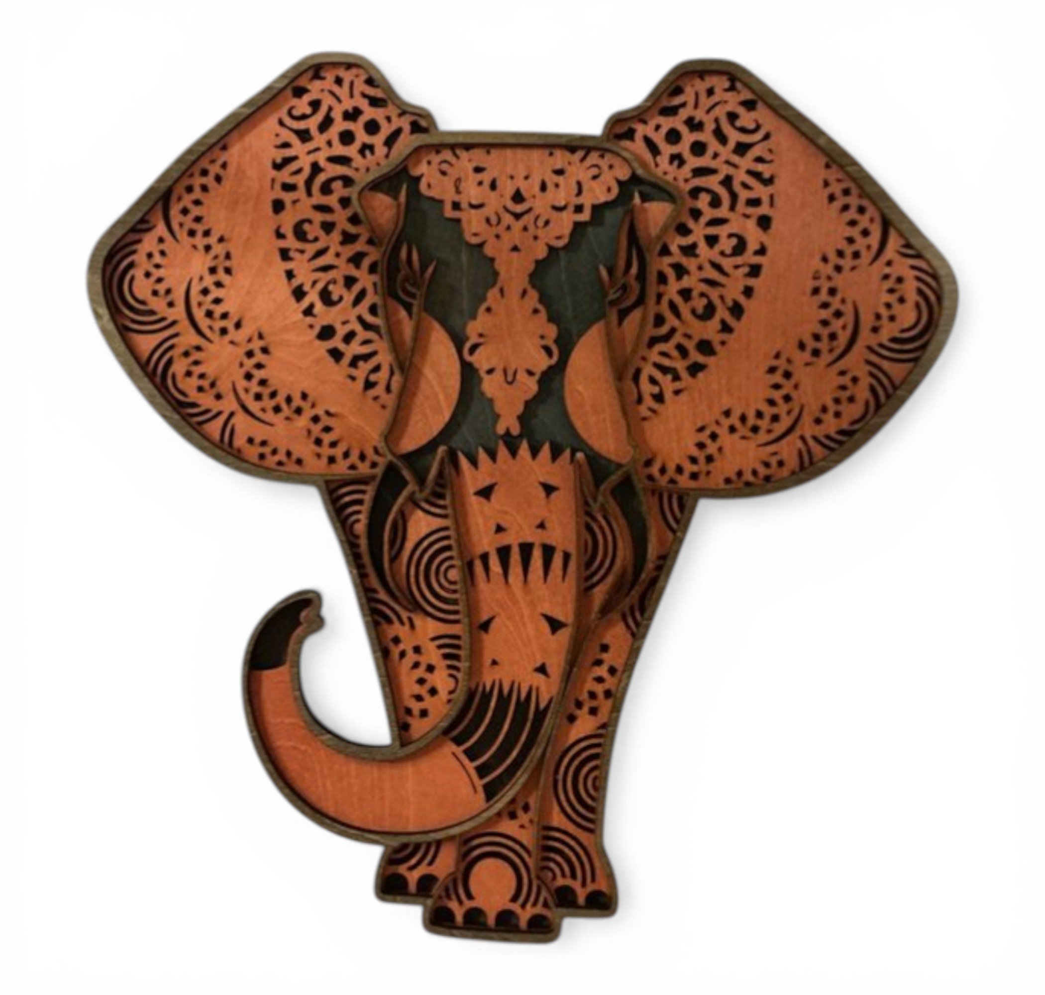 Elephant Layered Wood Art – 3 Layer Safari Wall Decor 11"x9"