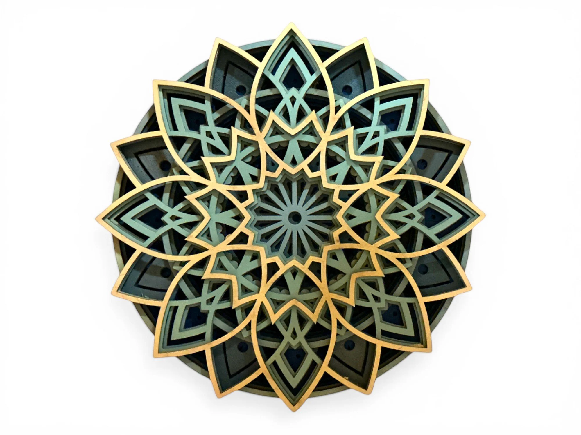 Blue Mandala Wood Wall Art – 7 Layer Geometric Wall Decor – 11x11 Layered Wooden Mandala – Boho Home Decor – Handmade Wall Hanging