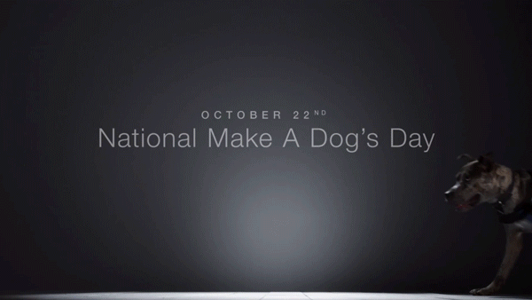 Graphic announcing October 22nd as National Make A Dog's Day, featuring a dark background and a dog on the right side.