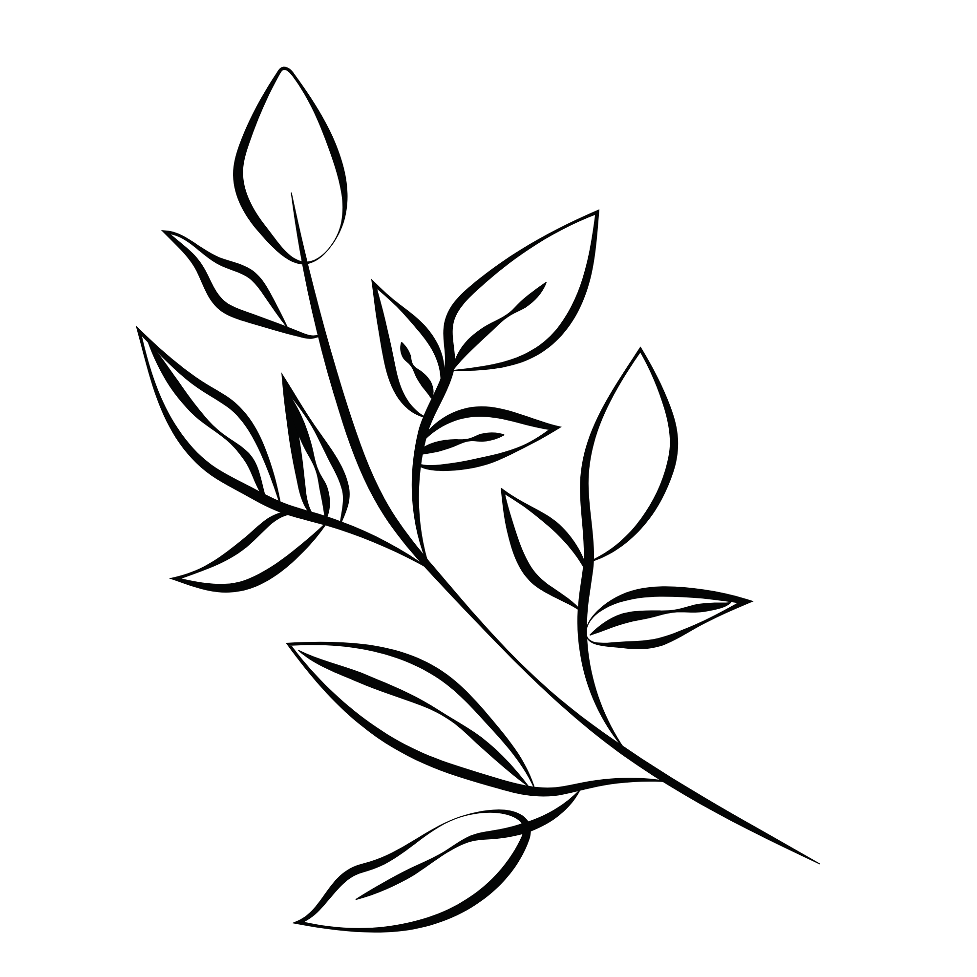 Black illustration of flowers with leaves on a transparent background.
