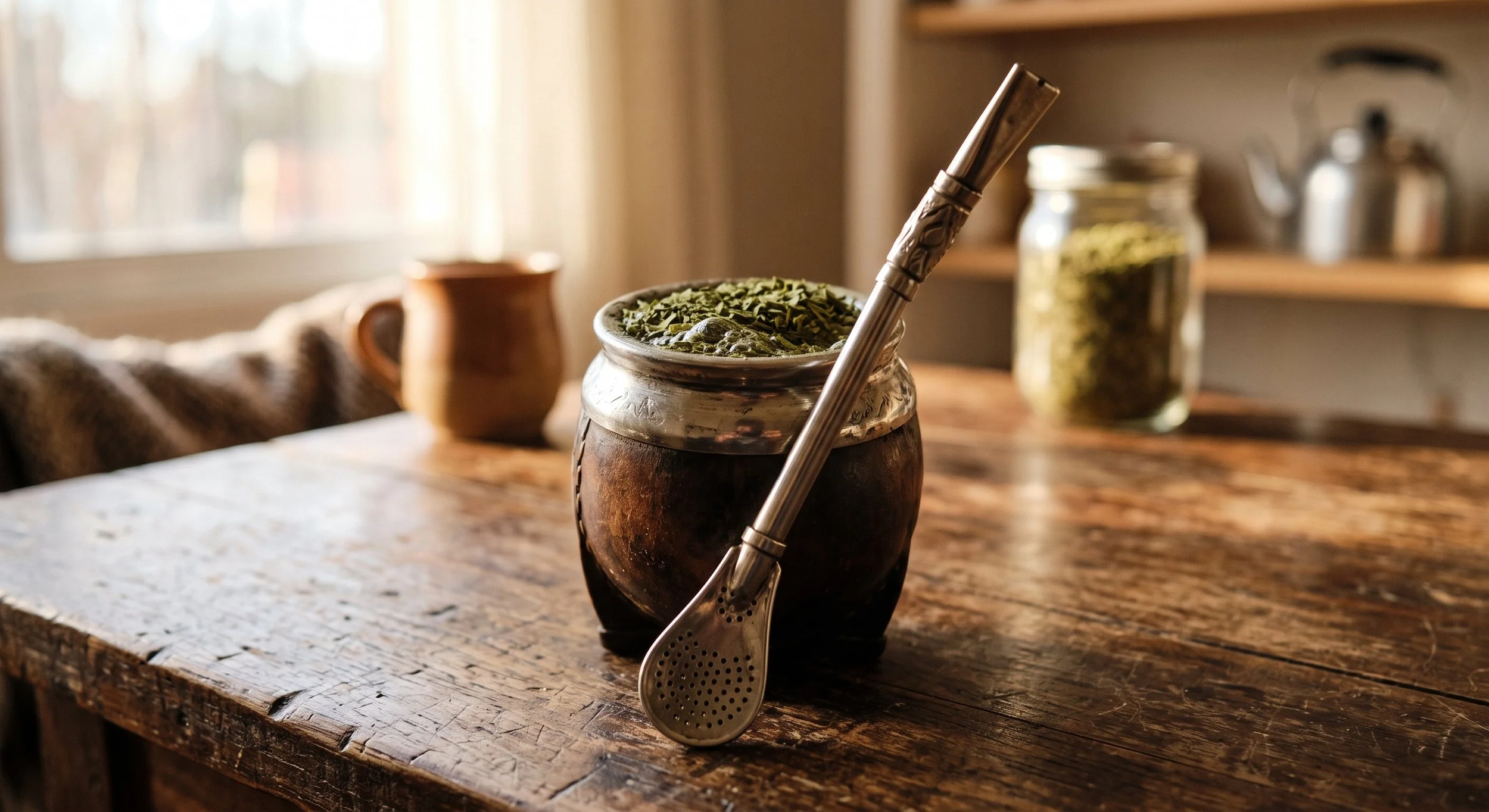 yerba mate gourd with a metallic bombilla straw