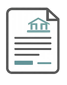 Icon of a document with a house symbol at the top and lines of text below
