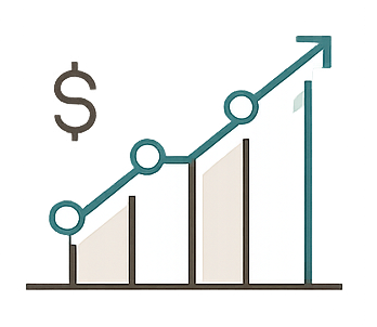 Line graph with increasing trend, dollar sign in the background, illustrating financial growth or profit increase.