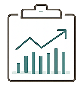 Clipboard with a rising line graph and bar chart indicating growth