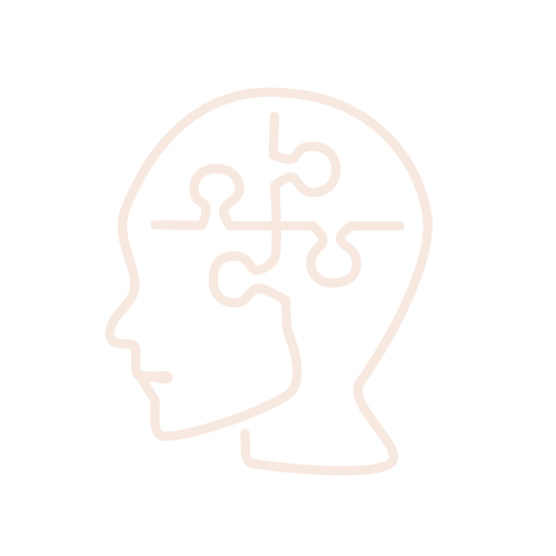 Outline of a human head with a puzzle piece brain inside, transparent background.