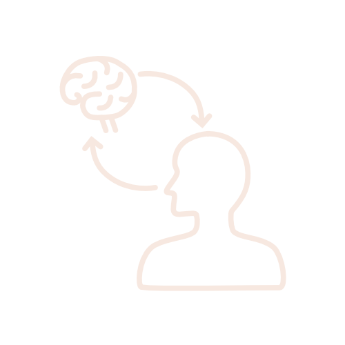 Illustration of a person with arrows indicating a connection between the brain and the head, representing mind body connection.