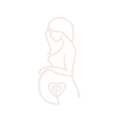 Simple line drawing of a pregnant woman with a heart on her abdomen, on a transparent background.
