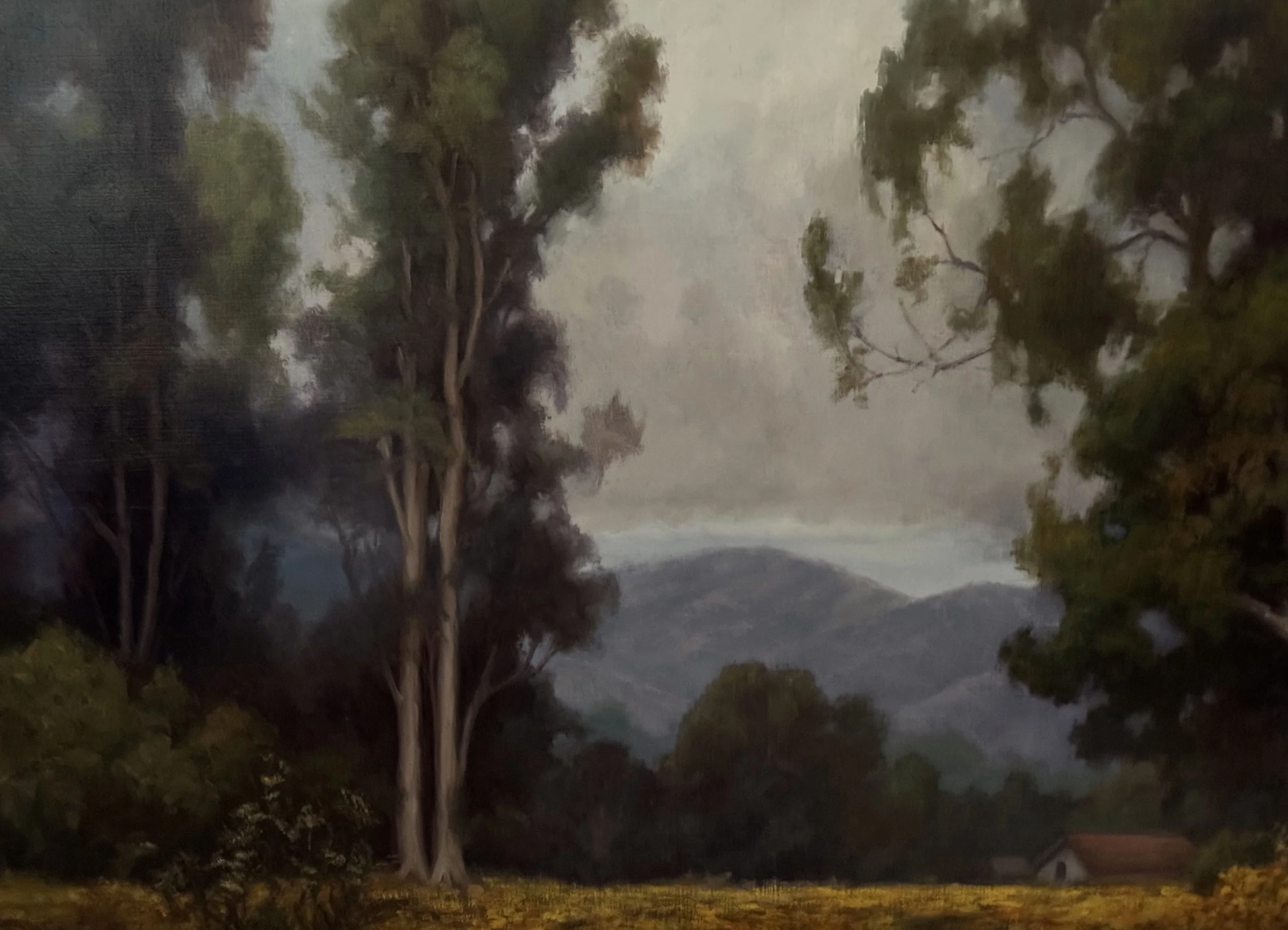 Mary Kay West, Landscape with Meadow Flowers and Hut, Oil on Panel
