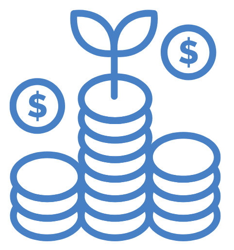 Illustration of a plant growing from a stack of coins with dollar signs, symbolizing financial growth or investment.