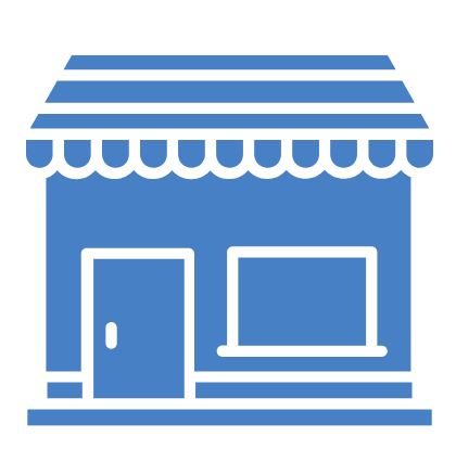 A storefront with a striped awning, a door, and a window.