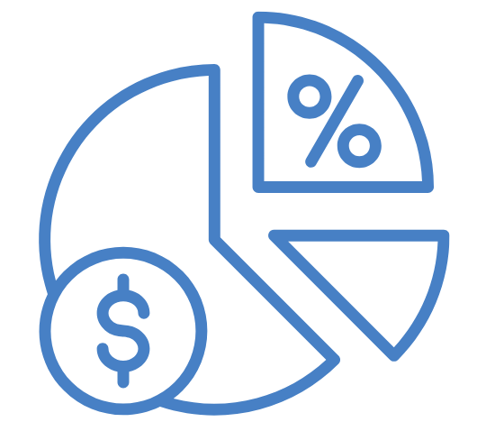 Pie chart with a dollar sign and percentage symbol.