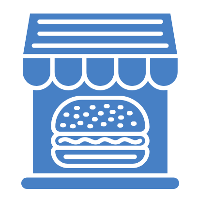 Icon of a sandwich shop storefront with a burger inside.