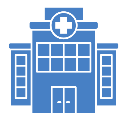 Icon of a hospital building with a medical cross on top.