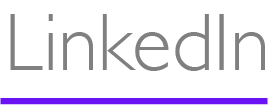 LinkedIn logo in black and purple.
