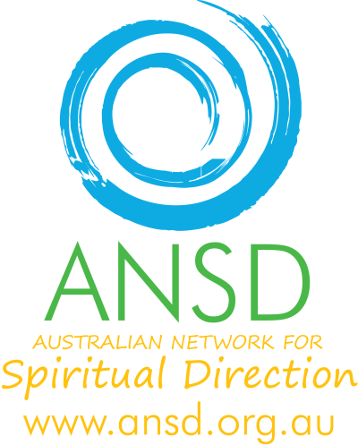 Logo of ANSD, Australian Network for Spiritual Direction, featuring a blue spiral design with green and yellow text.