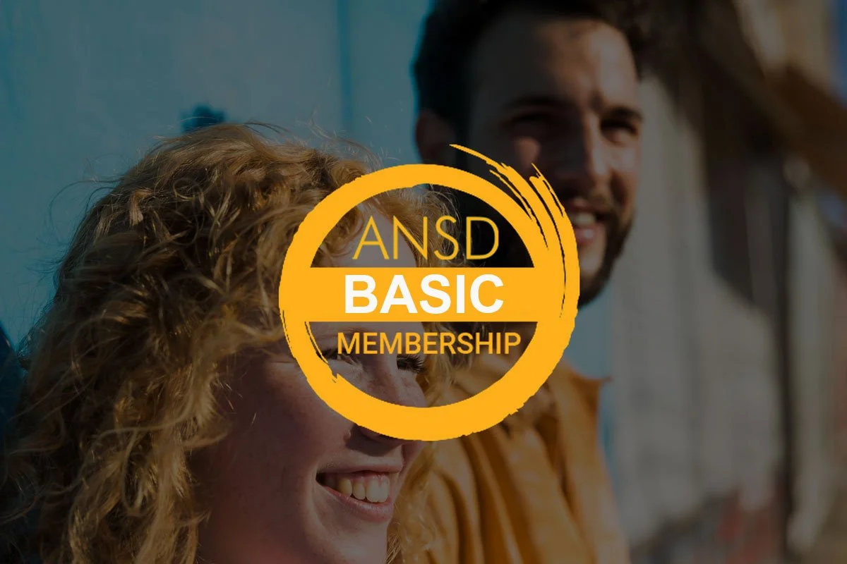 A group of people smiling and enjoying a day outdoors, with a logo in the center that says 'ANSD BASIC MEMBERSHIP'.