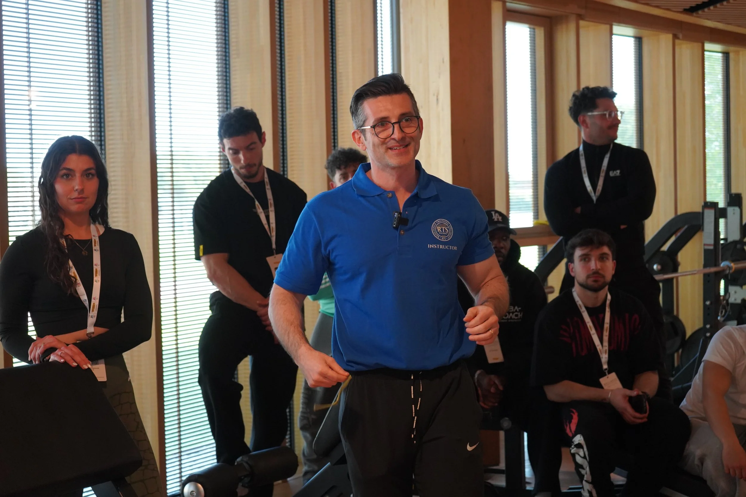 Dr Andrea Mariani engaging with students during an RTS Level 1 course at the Technogym Village in Cesena, Italy