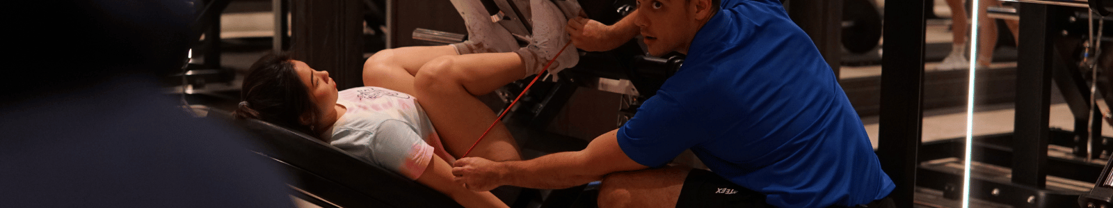 RTS' Benny Price demonstrates direction of forces on a leg press