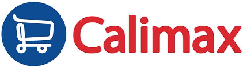 A logo with a blue circle containing a white shopping cart icon, and the word "Calimax" in red text beside it.