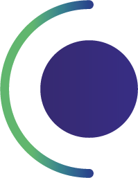 A stylized geometric logo with shades of green and blue.