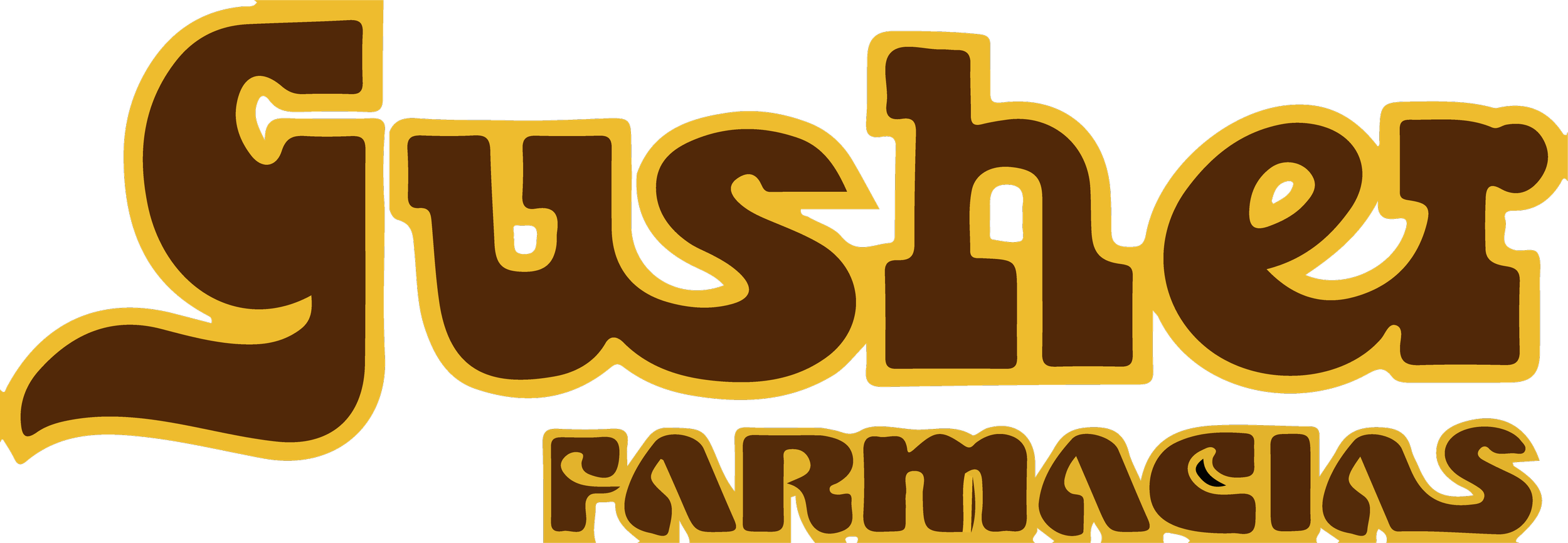 Logo for Gresham Farms with the words in a stylized brown font outlined in yellow.