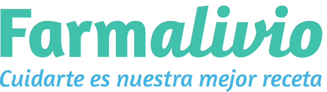 Farmalivio logo with the text "Cuidarte es nuestra mejor receta" in Spanish.