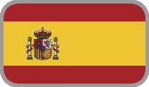 Flag of Spain with horizontal red and yellow stripes and the national coat of arms on the left side.