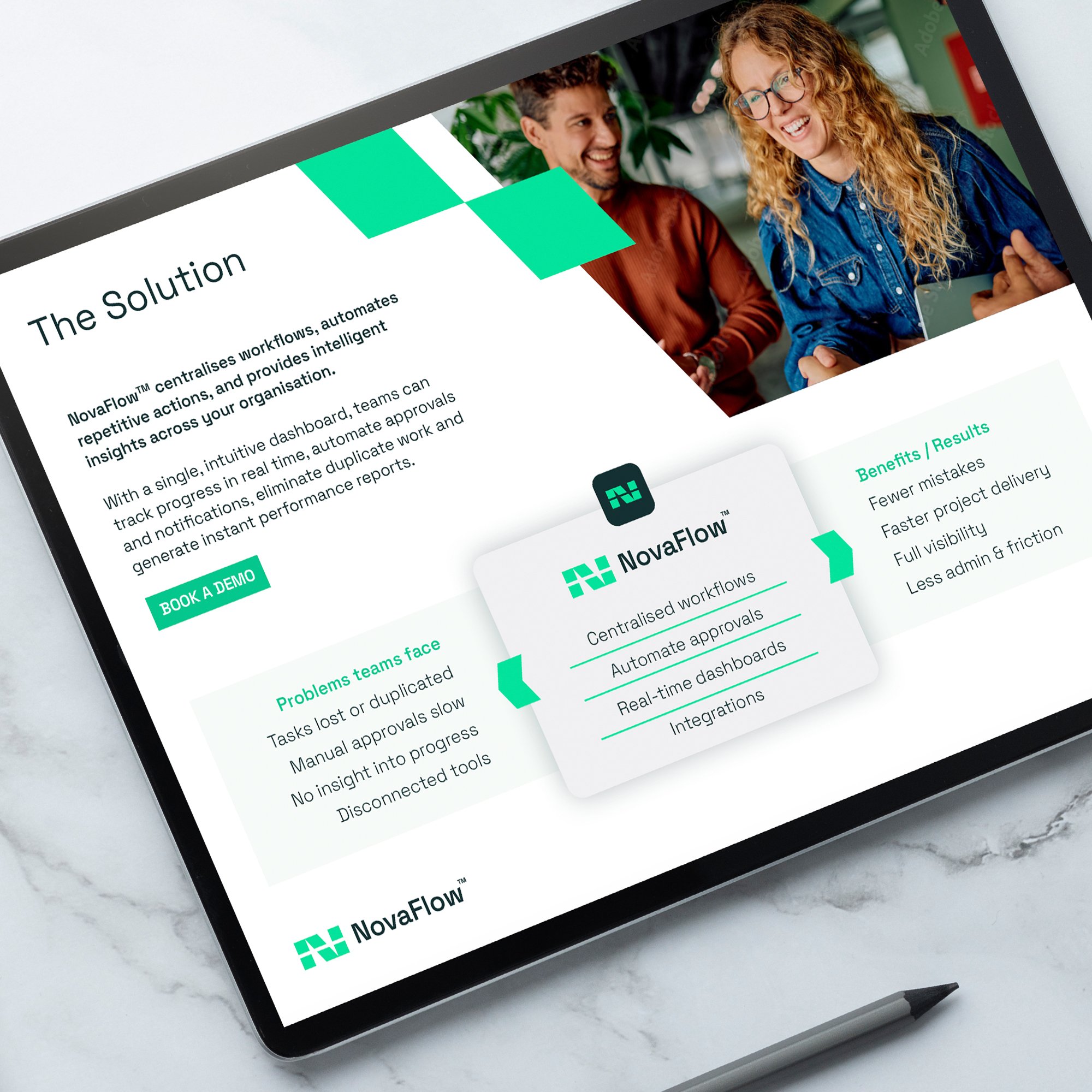 A sales deck for a tech company on a tablet