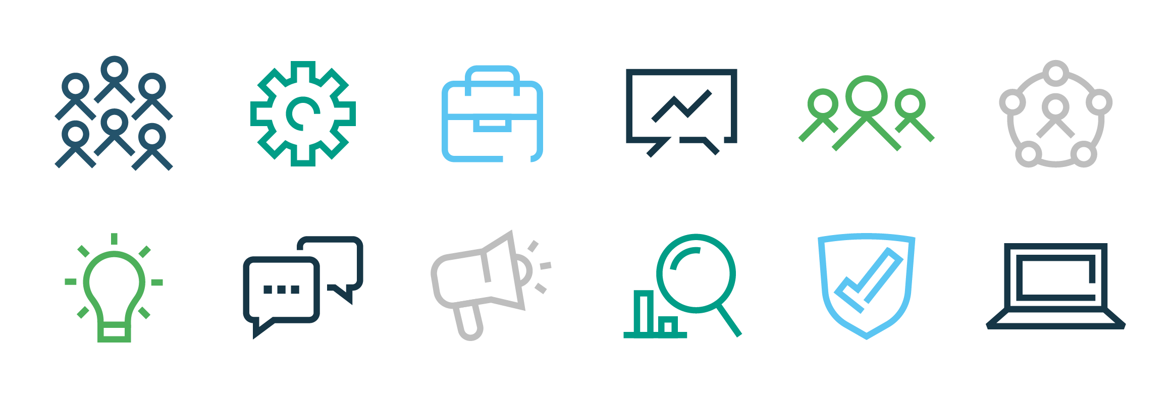 Viridian styled icons in blue, teal grey and green